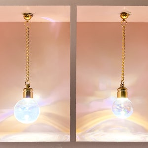 Modern Dollhouse Iridescent Globe Pendant Light. Works with 1/6, 1/12, 1/24 scale. Bright or Warm light. Silver or Gold. Magnetic Connector