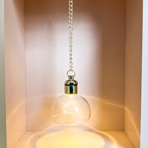 Modern Dollhouse Chain Style Glass Dome Pendant Light. Gold or Silver. 1/12 scale. Magnetic Connector. Bright White or Warm White light.