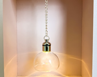 Modern Dollhouse Pendant Light: Glass Dome, Chain, 1/12 Scale
