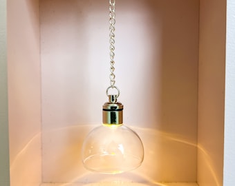 Modern Dollhouse Chain Style Glass Dome Pendant Light. Gold or Silver. 1/12 scale. Magnetic Connector. Bright White or Warm White light.