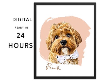 custom dog portrait, digital download file , printable dog mum gift , Personalised gifts for him or her, pet lover gift, Pet Dog Wall Art