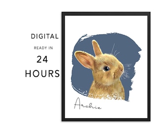 rabbit lover gift, custom pet portrait, rabbit digital download file, personalised Christmas print, bunny memorial art, digital pet portrait