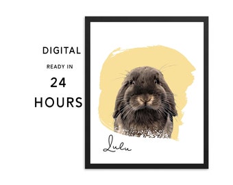Custom rabbit portrait digital download print for rabbit lover gift, rabbit gift , personalised bunny print, bunny memorial art, digital pet