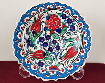 Plaque murale turque de 7 '', décoration murale colorée, art mural en céramique, plaque décorative à suspendre, plaque en céramique