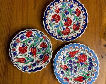 Select your plate! Handpainted Turkish Tile Art Ceramic Decorative Wall Plates with Blue and Red  Floral Motifs