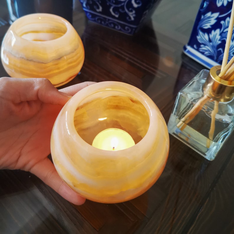Onyx Candle Holder Gemstone Tea Light Candle Holder Round Etsy