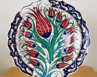 12'' Tulips Garden Plaque Murale en Céramique Turque | Décoration murale en céramique turque faite à la main et peinte à la main, assiette décorative à suspendre