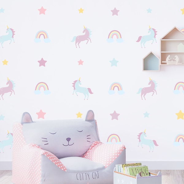 Unicorn Rainbow Wall Sticker Decals | Unicorn Stickers | Rainbow Children's Nursery Wall Stickers