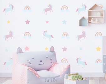 Unicorn Rainbow Wall Sticker Decals | Unicorn Stickers | Rainbow Children's Nursery Wall Stickers