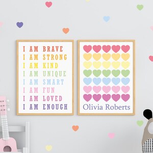 Conjunto de 2, Carteles personalizados del arco iris de la afirmación positiva, arte de la pared de la guardería de los niños
