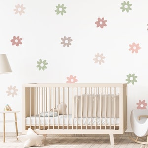 Daisy Wall Sticker Decals | Pink Green Beige Daisies | Nursery Playroom Decor