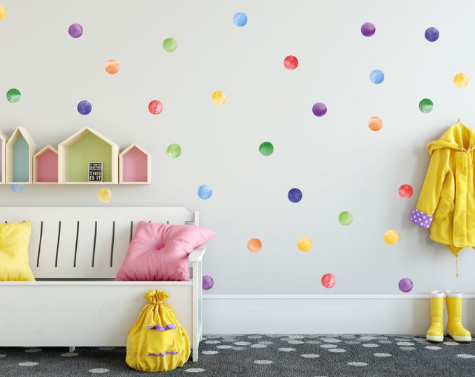 Watercolor Rainbow Polka Dot Wall Decals | Nursery Stickers - Etsy