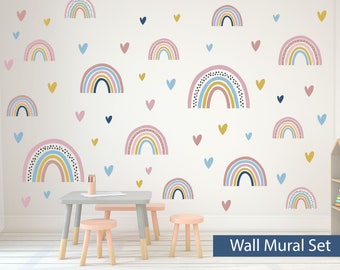 Juego de calcomanías de pared de arcoíris / Mural bohemio para habitación de bebé