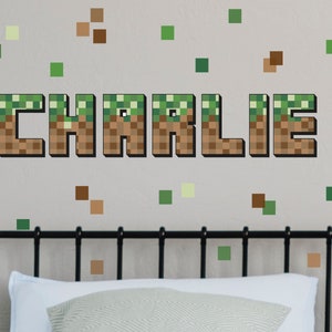 Calcomanía de pared con letras de píxeles / Letras inspiradas en Minecraft / Calcomanía de jugador