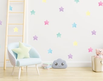 Pastel aquarel ster muursticker stickers | Muurkunst kinderkamer | Speelkamerdecoratie | Sterrenstickers