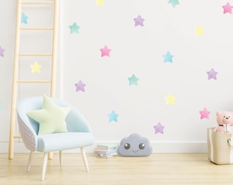 Pastel Watercolour Star Wall Sticker Decals | Children's Nursery Wall Art | Playroom Decor | Star Stickers