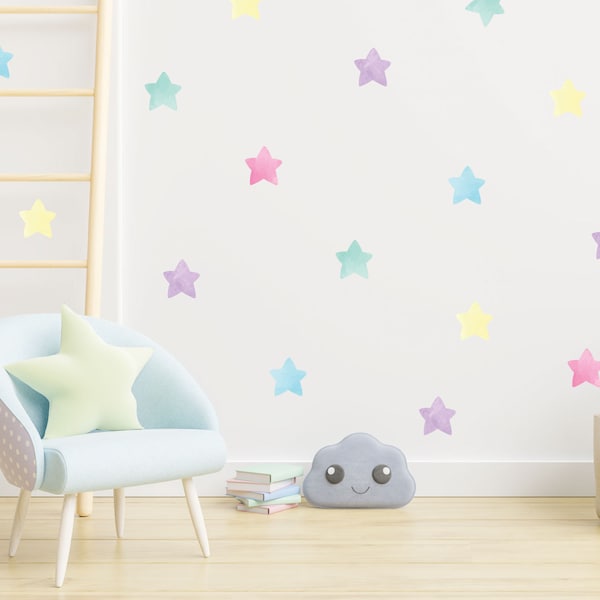 Pastel Watercolour Star Wall Sticker Decals | Children's Nursery Wall Art | Playroom Decor | Star Stickers