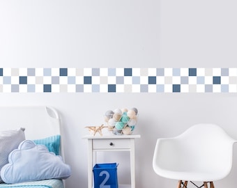 Bordure d'autocollant mural en damier | Décoration de salle de jeux pour chambre d'enfant