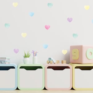 Pegatinas de pared de corazones de acuarela / Pegatinas de corazones pastel / Pegatinas de arcoíris / Pegatinas de pared para habitación de bebé