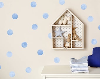 Stickers muraux aquarelle bleu à pois | Décoration murale pour chambre d'enfant | Décoration de salle de jeux