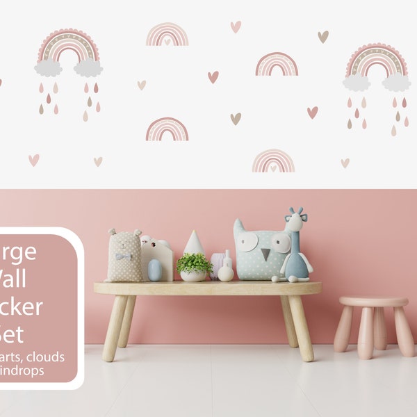 Pinker Regenbogen Wandaufkleber | Kinderzimmer Wandbild | Spielzimmer Wandbild