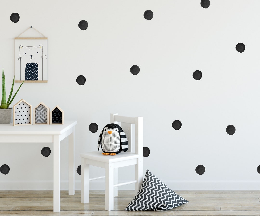 Black Watercolour Polka Dot Wall Sticker Decals | Monochrome Decor ...