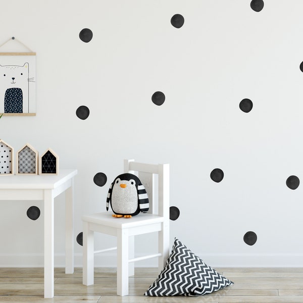 Black Watercolour Polka Dot Wall Sticker Decals | Monochrome Decor | Children's Nursery Wall Art | Playroom Decor