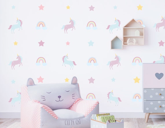Unicorn Rainbow Wall Sticker Decals | Unicorn Stickers | Rainbow Children's Nursery Wall Stickers