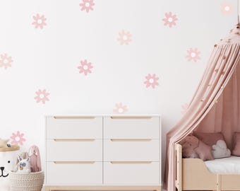 Pink Daisy Wall Sticker Decals | Children&#39;s Nursery Wall Art | Playroom Decor