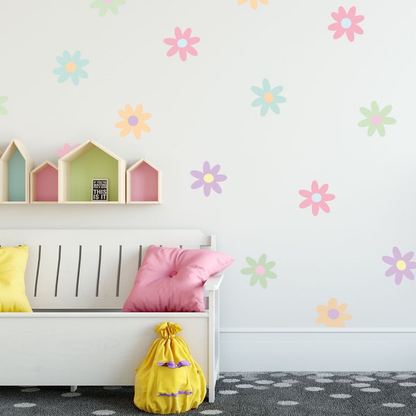 Pastel Daisy Wall Sticker Decals | Flower Stickers | Floral Nursery Wall Stickers | Self Adhesive Vinyl Wall Stickers