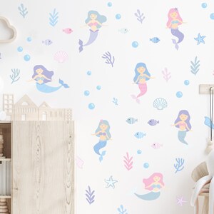 Mermaid Wall Sticker Decals | Children&#39;s Nursery Wall Art | Playroom Decor