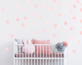 Stickers muraux aquarelle roses à pois | Décoration de chambre d'enfant