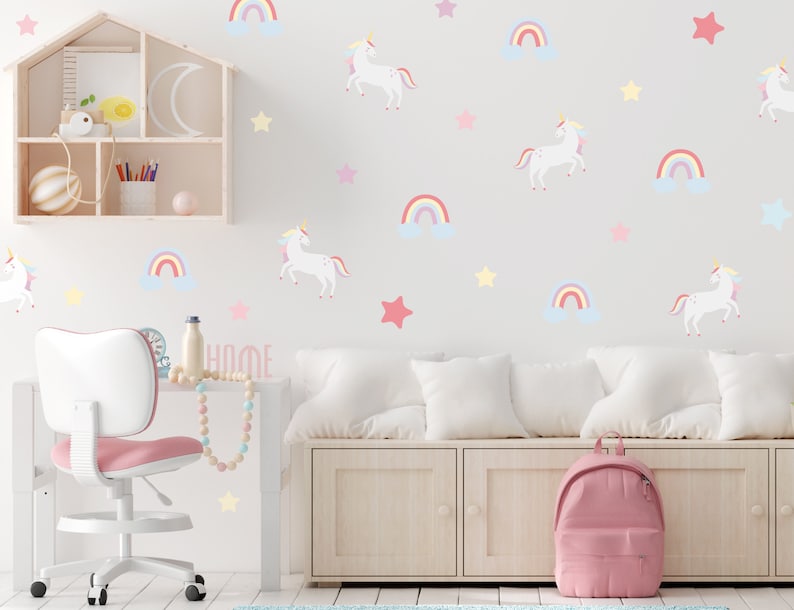 Väggdekaler med enhörning och regnbåge | Enhörningsklistermärken | Väggdekaler med regnbåge till barnrum Rainbow Unicorns
