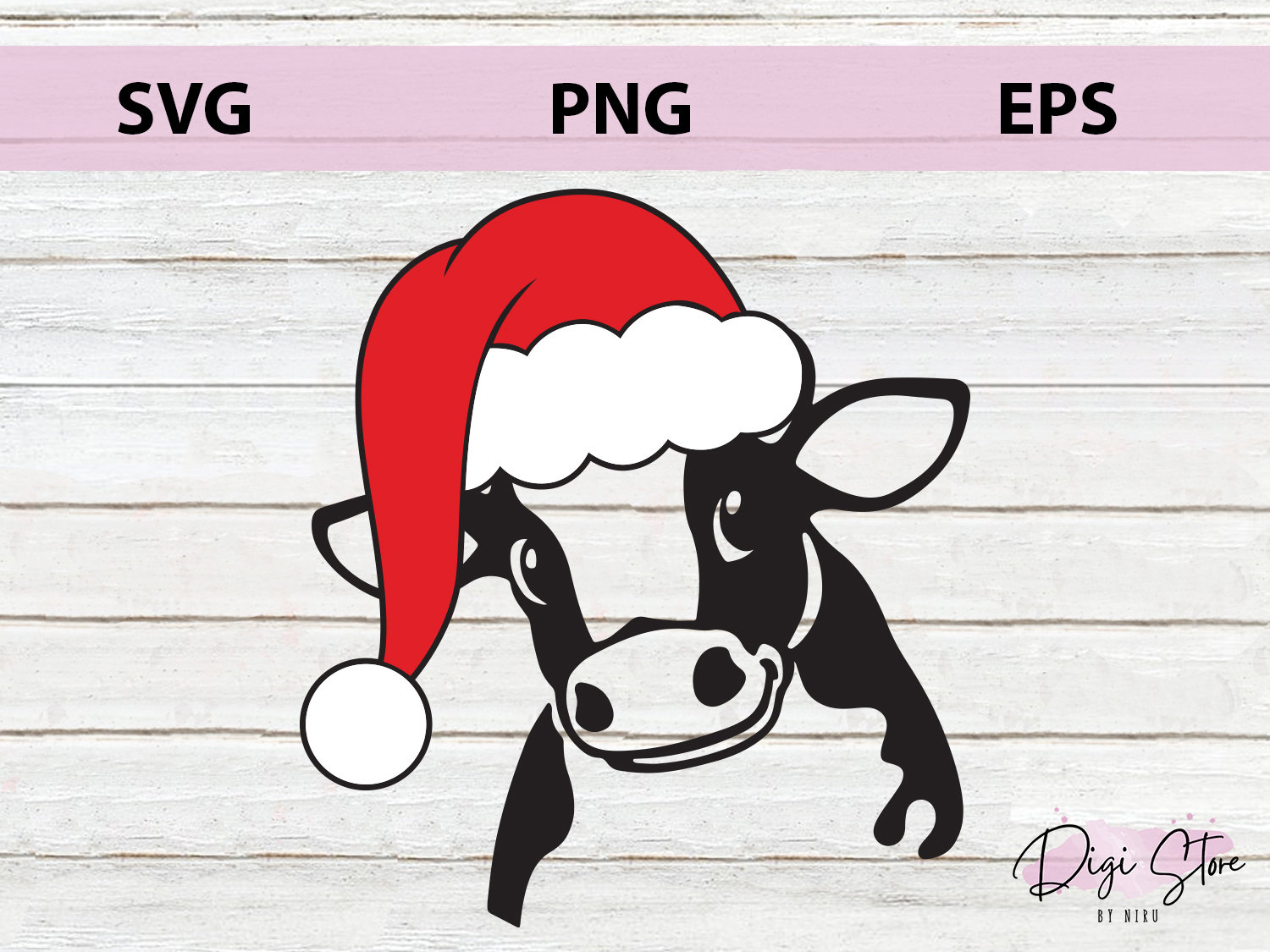 Christmas Cow Svg Cow With Christmas Hat Svg Cow Svg File for Cricut