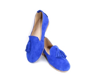 Women's shoes, women's moccasins, leather moccasins, handmade shoes, gift for her, blue shoes, Moroccans handmakes.