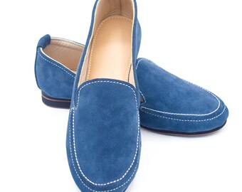 Stylish Handmade Blue Jeans Leather Moccasins for Women,Handmade with Care,Unmatched Comfort,