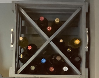 Handmade Pine Wine Cube Rack – Holds 15 Bottles – Portable Storage Crate with Handles