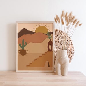Arte de pared del cartel del cartel del desierto vasos, arte de pared estética, impresión de arte boho, impresión de arte de pared descargable, arte digital imprimible