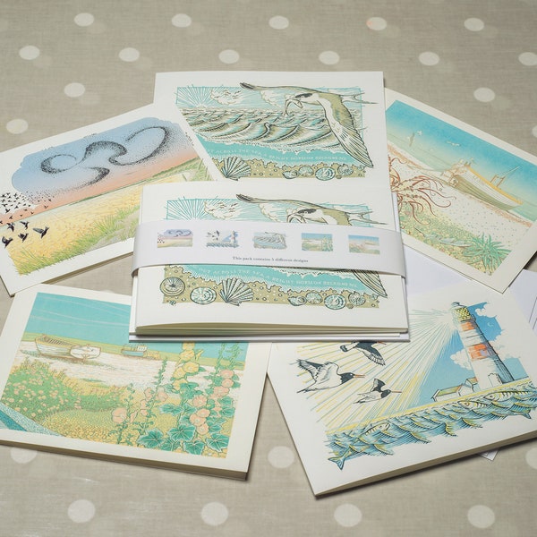 Coastal linocut cards