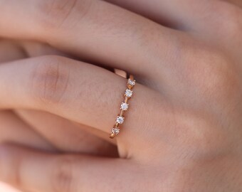 Diamond Wedding Ring , Rose Gold Diamond Wedding Ring, 14K Gold Diamond Ring, Diamond Promise Ring