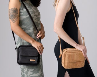 Womens Crossbody Bag (Cork Vegan Bag, Small Crossbody Bag, Everyday Bag, Horizontal Crossbody Pouch, Eco-friendly Satchel with Straps)