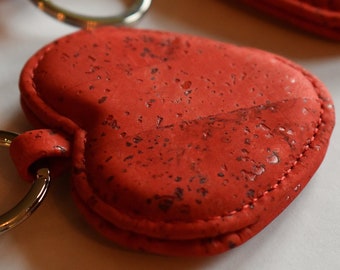 Cork Heart Keychain (Heart Shaped Keychain, Valentine's Day Gifts for School, Gift for Mom, Leather key chain, Valentine's Day gift for her)