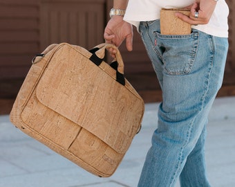 Cork Men's Briefcase (Messenger Bag for Men, Briefcase Business Bag, Cork Leather Crossbody, Computer Bag, Laptop Bag, Portfolio Bag)