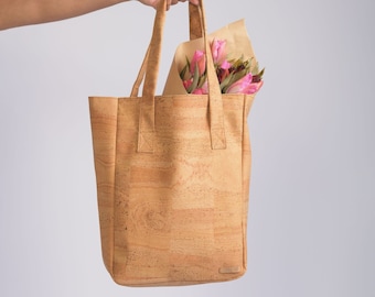 Large Cork Tote Bag - Vegan Leather Bag | Leather Laptop Bag | Leather Work Tote | Leather Shopping Bag | Cork Leather Cork Bag | Eco Gift