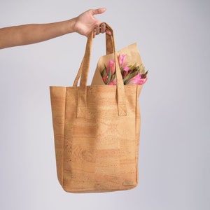 Large Cork Tote Bag Vegan Leather Bag Leather Laptop Bag Leather Work Tote Leather Shopping Bag Cork Leather Cork Bag Eco Gift image 1