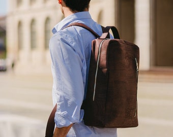 Cork Mens Backpack (Cork Leather Backpack,Streetwear School Computer Bag,Men's Techwear Backpack,Men's Best Vegan Bag, Eco)