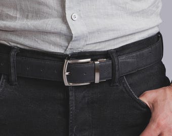 Men's Reversible Cork Belt, Black & Brown, Durable, Waterproof Vegan Leather Belts For Him