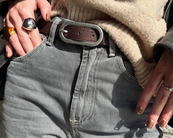 Cork Leather Women's Belt, Vegan Leather Belt (Brown)