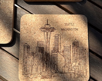 Seattle Hot Pad Trivet, Portuguese Cork Trivet for Hot Dishes, Hot Pads Holder for Pots Pans Teapots Baking Sheets, Seattle souvenirs