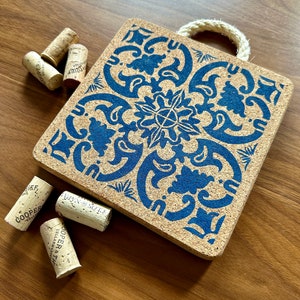 Portuguese Cork Tile Hot Pad Trivet, Cork Trivet for Hot Dishes, Hot Pads Holder for Pots Pans Teapots Baking Sheets, Rustic Kitchen Decor